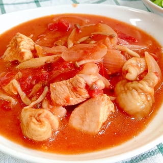 【簡単腸活】鶏むね肉と野菜の腸活トマト缶煮